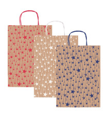 Shopper natale - 36 x 12 x 41 cm - carta kraft - fantasia stelline - colori assortiti - Rex Sadoch