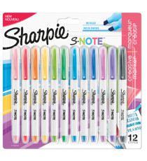 Pennarello S-Note - punta scalpello - colori assortiti - Sharpie - Conf. 12 pezzi