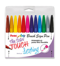 Pennarello Sign Pen Brush - colori assortiti - Pentel - conf. 12 pezzi