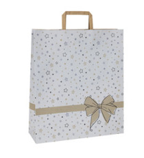 Shoppers - maniglie piattina - 22 x 10 x 29 cm - carta kraft - stars bianco - Mainetti Bags - conf. 25 pezzi