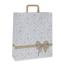 Shoppers - maniglie piattina - 26 x 11 x 34,5 cm - carta kraft - stars bianco - Mainetti Bags - conf. 25 pezzi