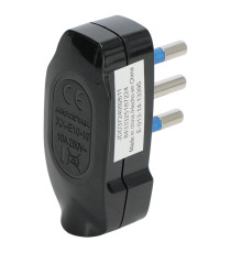 Spina Volante Italiana 10A 250V 2P+T Nera Smontabile con Terra Contatti Rame Nichelato Corpo Ignifugo PC IP20 Uso Interno