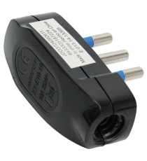 Spina Volante Italiana 10A 250V 2P+T Nera Smontabile con Terra Contatti Rame Nichelato Corpo Ignifugo PC IP20 Uso Interno