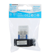 Spina Volante Italiana 10A 250V 2P+T Nera Smontabile con Terra Contatti Rame Nichelato Corpo Ignifugo PC IP20 Uso Interno