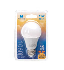 Lampadina LED A60 E27 11W 3000K Luce Calda 1060lm Equivalente 75W Angolo 190° 15000 Ore 11 LED CRI80 IP20 Bianca Risparmio