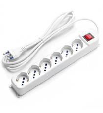 Multipresa Elettrica 6 Posti 16A 3680W con Interruttore Cavo 5 Metri 3G1mm² Bianca Ciabatta 6 Prese Italiane 250V con Terra IP20