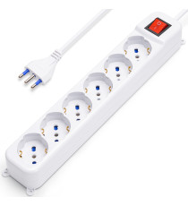 Multipresa Elettrica 6 Posti 16A 3680W con Interruttore Cavo 5 Metri 3G1mm² Bianca Ciabatta 6 Prese Italiane 250V con Terra IP20
