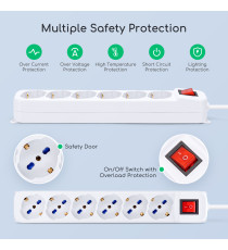 Multipresa Elettrica 6 Posti 16A 3680W con Interruttore Cavo 5 Metri 3G1mm² Bianca Ciabatta 6 Prese Italiane 250V con Terra IP20