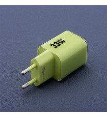 Pack caricabatterie da muro 2 porte USB-A e USB-C 33W verde Forcell F-Energy Crystal VT-41 cavo type-c PD QC4.0 tecnologia GaN3