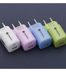 Pack caricabatterie da muro 2 porte USB-A e USB-C 33W verde Forcell F-Energy Crystal VT-41 cavo type-c PD QC4.0 tecnologia GaN3
