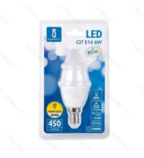 LAMPADINA LED C5 C37 6W ATTACCO E14 - 380 LUMEN - 3000K LUCE CALDA - GRANDE ANGOLO 280 MISURA D37*H108mm CRI80Ra