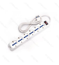 MULTIPRESA CIABATTA ELETTRICA SCHUKO 6 POSTI CON INTERRUTTORE GENERALE CAVO DA 1,5 METRI SPINA 16A 250V P40/10A a 10A/16A/F