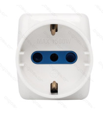 ADATTATORE TRIPLO CON SPINA 10A/250V S11 3 PRESE (2 PRESE P11&1 - 1 PRESA P30) BIANCO MAX 1500W CON PROTEZIONE BAMBINI