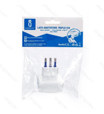 ADATTATORE TRIPLO CON SPINA 10A/250V S11 3 PRESE (2 PRESE P11&1 - 1 PRESA P30) BIANCO MAX 1500W CON PROTEZIONE BAMBINI