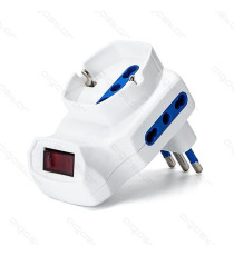 ADATTATORE TRIPLO CON SPINA 16A 250V S11 3 PRESE (2 P17/11 e 1P40) 16A/250V BIANCO CON INTERRUTTORE MAX 1500W PROTEZIONE BAMBINI ADATTATORE TRIPLO CON SPINA 16A 250V S11 3 PRESE (2 P17/11 e 1P40) 16A/250V BIANCO CON INTERRUTTORE MAX 1500W PROTEZIONE BAMBINI