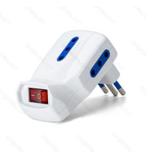 ADATTATORE TRIPLO CON SPINA 10A 250V 3 PRESE (2 P17/11 e 1 P40) BIANCO CON INTERRUTTORE MAX 1500W PROTEZIONE BAMBINI