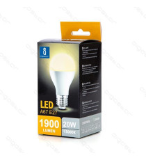 LAMPADINA LED A5 A67 20W ATTACCO E27 2000 LUMEN A+ COLOR BOX 6400K LUCE FREDDA MISURA D67*H128mm EQUIVALE 126W INCANDESCENZA LAMPADINA LED A5 A67 20W ATTACCO E27 2000 LUMEN A+ COLOR BOX 6400K LUCE FREDDA MISURA D67*H128mm EQUIVALE 126W INCANDESCENZA