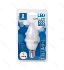 LAMPADINA LED C5 C37 6W ATTACCO E14 - 390 LUMEN - 6400K LUCE FREDDA - GRANDE ANGOLO 280 MISURA D37*H108mm CRI80Ra LAMPADINA LED C5 C37 6W ATTACCO E14 - 390 LUMEN - 6400K LUCE FREDDA - GRANDE ANGOLO 280 MISURA D37*H108mm CRI80Ra