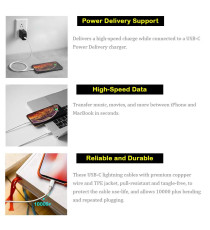 CAVO DA USB-C A LIGHTNING 1MT CARICA RAPIDA - TRASFERIMENTO DATI ALTA VELOCITA FINO A 480 Mbps TYPE-C TO LIGHTNING 8PIN