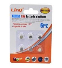 BATTERIE LINQ LR621 AG1 CONFEZIONE 6PZ BATTERIA PILA BOTTONE 1,5V - CAPACITA' 13mAH ALTA QUALITA'