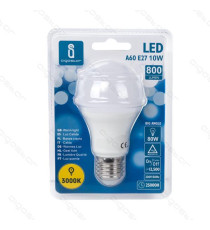 LAMPADINA LED A5 A60 9W ATTACCO E27 - 720 LUMEN - 3000K LUCE CALDA - GRANDE ANGOLO 280 GRADI MISURA D60*H112mm CRI80Ra LAMPADINA LED A5 A60 9W ATTACCO E27 - 720 LUMEN - 3000K LUCE CALDA - GRANDE ANGOLO 280 GRADI MISURA D60*H112mm CRI80Ra