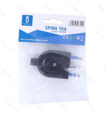 SPINA PIATTA 16A 250V NERA - TIPO ITALIANA - COSTRUITA CON MATERIALI DI ALTA QUALITA' - CERTIFICAZIONE CE