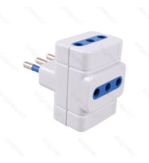 ADATTATORE TRIPLO CON SPINA 10A 2P+T 3 PRESE (1 SHUKO 2P+E P30 + 2 PRESE BIPASSO 2P+E P11&1 10A/250V ) BIANCO MAX 1500W  ADATTATORE TRIPLO CON SPINA 10A 2P+T 3 PRESE (1 SHUKO 2P+E P30 + 2 PRESE BIPASSO 2P+E P11&1 10A/250V ) BIANCO MAX 1500W