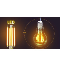LAMPADINA LED FILAMENTO A60 4W ATTACCO E27 470 LUMEN 2700K LUCE CALDA D60*H105mm ANGOLO 360 GRADI EQUIVALE A 40W AD INCADESCENZA