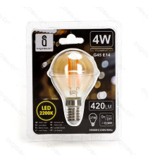 LAMPADINA LED FILAMENTO AMBRATA G45 4W ATTACCO E14 420 LUMEN 2200K LUCE CALDA D45*H78mm ANGOLO 360° EQUIVALE 37W INCADESCENZA