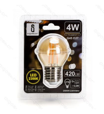 LAMPADINA LED FILAMENTO AMBRATA G45 4W ATTACCO E14 420 LUMEN 2200K LUCE CALDA D45*H78mm ANGOLO 360° EQUIVALE 37W INCADESCENZA
