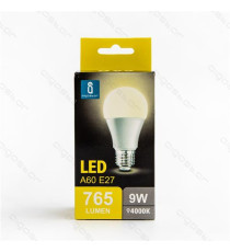 LAMPADINA LED A5 A60 9W ATTACCO E27 765 LUMEN COLOR BOX 6400K LUCE FREDDA MISURA D60*H109mm EQUIVALE 75W INCANDESCENZA LAMPADINA LED A5 A60 9W ATTACCO E27 765 LUMEN COLOR BOX 6400K LUCE FREDDA MISURA D60*H109mm EQUIVALE 75W INCANDESCENZA