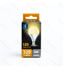 LAMPADINA LED A5 G45 4W ATTACCO E14 320 LUMEN COLOR BOX 3000K LUCE CALDA ANGOLO 230 MISURA D45*H80mm EQUIVALE 30W INCANDESCENZA  LAMPADINA LED A5 G45 4W ATTACCO E14 320 LUMEN COLOR BOX 3000K LUCE CALDA ANGOLO 230 MISURA D45*H80mm EQUIVALE 30W INCANDESCENZA