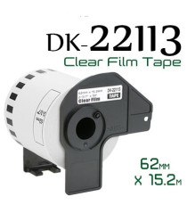ETICHETTE DK22113 62mmX15,24MT COMPATIBILI TRASPARENTI ROTOLO CONTINUO PER BROTHER QL1000 1050 1060 DK-22113 CLEAR CON SUPPORTO