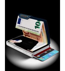 Porta tessere Mondraghi ELEGANCE CUT BLUE,mini wallet in pelle con protezione RFID,fino a 9 tessere + banconote Made in Italy