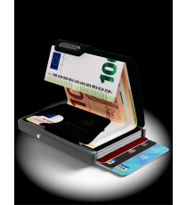 Porta tessere Mondraghi CARBON,mini wallet in pelle con protezione RFID,fino a 9 tessere + banconote Made in Italy