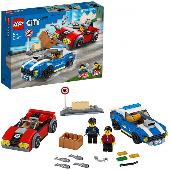 Lego City - Arresto su Strada della Polizia, Set con 2 Macchine Giocattolo e 2 Minifigure - 60242