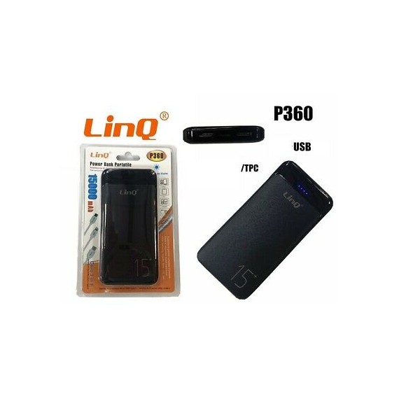Batteria esterna 15000mAh, USB-C + USB 3.0, cavi integrati, LinQ - nero -  Italiano