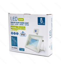 FARO LED SLIM BIANCO 50W CON SENSORE MOVIMENTO 4500 LUMEN 6400K LUCE FREDDA -IN ALLUMINIO- IP65 L211*W245*H56mm FARO LED SLIM BIANCO 50W CON SENSORE MOVIMENTO 4500 LUMEN 6400K LUCE FREDDA -IN ALLUMINIO- IP65 L211*W245*H56mm