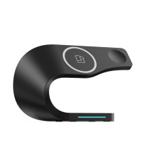 STAZIONE DI RICARICA 4 IN 1 PER SMARTPHONE SMARTWATCH EARPODS WIRELESS QI UNIVERSALE NERO - RICARICA FAST CONTEMPORANEA CHARGER