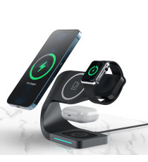 STAZIONE DI RICARICA 4 IN 1 PER SMARTPHONE SMARTWATCH EARPODS WIRELESS QI UNIVERSALE NERO - RICARICA FAST CONTEMPORANEA CHARGER