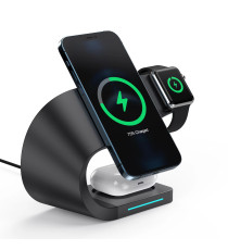 STAZIONE DI RICARICA 4 IN 1 PER SMARTPHONE SMARTWATCH EARPODS WIRELESS QI UNIVERSALE NERO - RICARICA FAST CONTEMPORANEA CHARGER