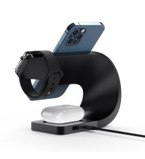 STAZIONE DI RICARICA 4 IN 1 PER SMARTPHONE SMARTWATCH EARPODS WIRELESS QI UNIVERSALE NERO - RICARICA FAST CONTEMPORANEA CHARGER