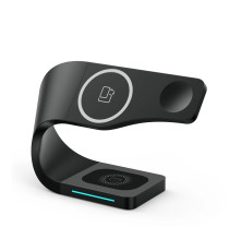 STAZIONE DI RICARICA 4 IN 1 PER SMARTPHONE SMARTWATCH EARPODS WIRELESS QI UNIVERSALE NERO - RICARICA FAST CONTEMPORANEA CHARGER