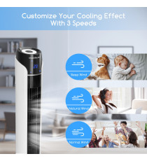 VENTILATORE A TORRETTA ELETTRONICO DIGITALE BIANCO-NERO - 3 VELOCITA' - SENZA PALE - 50W A COLONNA - OSCILLAZIONE 90 GRADI