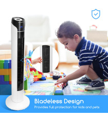 VENTILATORE A TORRETTA ELETTRONICO DIGITALE BIANCO-NERO - 3 VELOCITA' - SENZA PALE - 50W A COLONNA - OSCILLAZIONE 90 GRADI