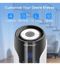 VENTILATORE A TORRETTA ELETTRONICO DIGITALE BIANCO-NERO - 3 VELOCITA' - SENZA PALE - 50W A COLONNA - OSCILLAZIONE 90 GRADI