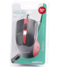 MOUSE OMEGA OTTICO ROSSO E NERO OM05R CON CAVO USB 125CM - 1000DPI - 2 TASTI + ROTELLA SCROLLER - DESIGN SIMMETRICO