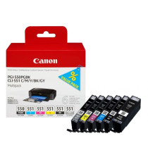 MULTIPACK CANON PGI-550 CLI-551BK/C/M/Y/GY 6496B005 CARTUCCIA ORIGINALE PER CANON IP 7250 MG5450 MG6350 CAPACITA 15MLx1 7MLx5 MULTIPACK CANON PGI-550 CLI-551BK/C/M/Y/GY 6496B005 CARTUCCIA ORIGINALE PER CANON IP 7250 MG5450 MG6350 CAPACITA 15MLx1 7MLx5