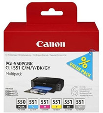 MULTIPACK CANON PGI-550 CLI-551BK/C/M/Y/GY 6496B005 CARTUCCIA ORIGINALE PER CANON IP 7250 MG5450 MG6350 CAPACITA 15MLx1 7MLx5 MULTIPACK CANON PGI-550 CLI-551BK/C/M/Y/GY 6496B005 CARTUCCIA ORIGINALE PER CANON IP 7250 MG5450 MG6350 CAPACITA 15MLx1 7MLx5