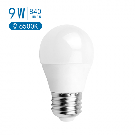 LAMPADINA LED A5 G45 9W ATTACCO E27 675 LUMEN 3000K LUCE CALDA ANGOLO 175 D45H80mm EQUIVALE 55W INCANDESCENZA